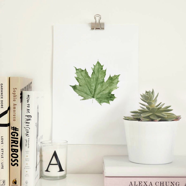 Green Maple Leaf Wall Art Watecolor Maple Painting Artwork Etsy
