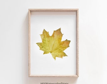 Aquarel herfst esdoornbladprint, herfstkleuren (digitale download)