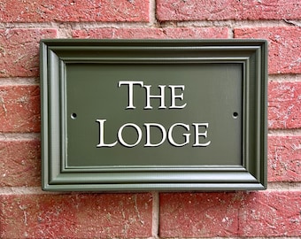 Custom green classic traditional hand painted framed house name sign, personalised