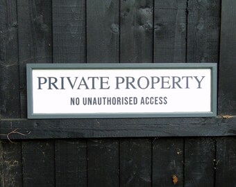 Private property sign, hand painted and framed