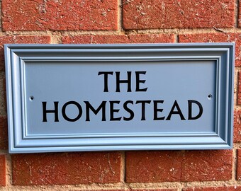 Custom blue classic traditional hand painted framed house name sign, personalised