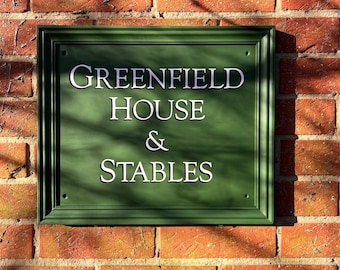 Hand painted traditional framed house name sign in Farrow and Ball's Beverly. Custom made.