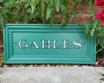 Retro mid-century custom framed house name/number sign, handpainted