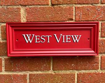 Custom hand painted traditional house name sign: Farrow and Ball's Incarnadine
