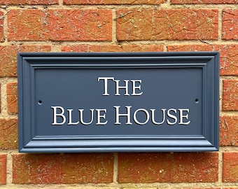 Custom traditional house name sign: Farrow and Ball's Stiffkey Blue