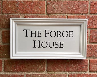 Custom white traditional hand painted framed house name sign, personalised