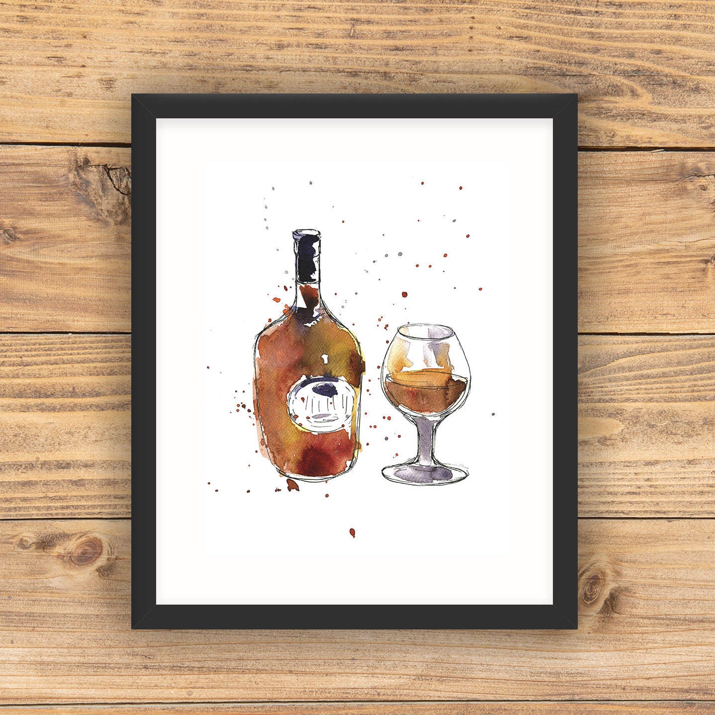 Bottle of Brandy / Watercolor illustration / Digital Art Print Etsy