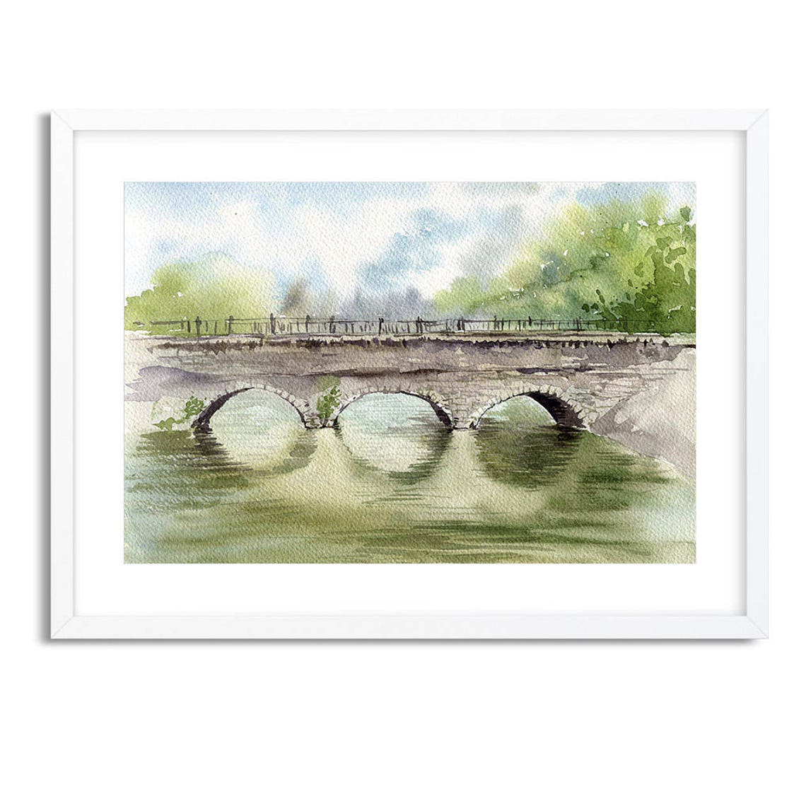 Brücke über Fluss / Aquarell Landschaft / digitale Kunstdruck Etsy