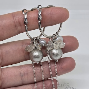 Delicate Pearl Hoop Earrings; Gray Pearls Hoops