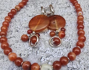 Set di gioielli in corniola naturale; Set di gioielli autunnali