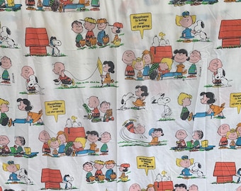 Vintage 1971 Peanuts Queen Flat Sheet Snoopy Charlie Brown Tastemaker