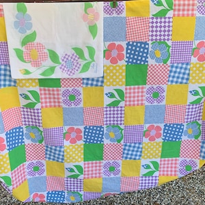 Conjunto de cama de solteiro vintage dos anos 70: estampa floral xadrez vichy Park
