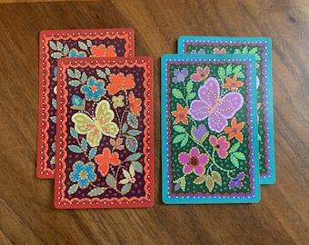 Carte da gioco Vintage Mod Floral Butterfly Flower Power - Set di 4 carte da scambiare per junk journal, artigianato, fai da te, effimeri di carta