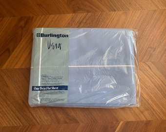 Vintage 70s Twin Flat Vera Neumann Sheet: Solid Light Blue NOS NIP