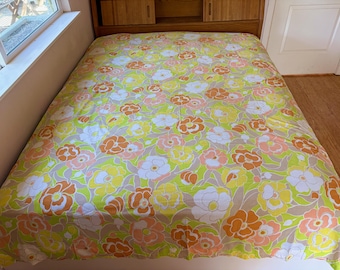 Vintage 70er Jahre Mod Floral Twin-Spannbettlaken / „Art Nouveau“ von Springmaid Marvelaire / Erdtöne Flower Power