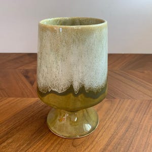 Vintage 70s Green and White Ceramic Lava Drip Glaze Planter or Vase