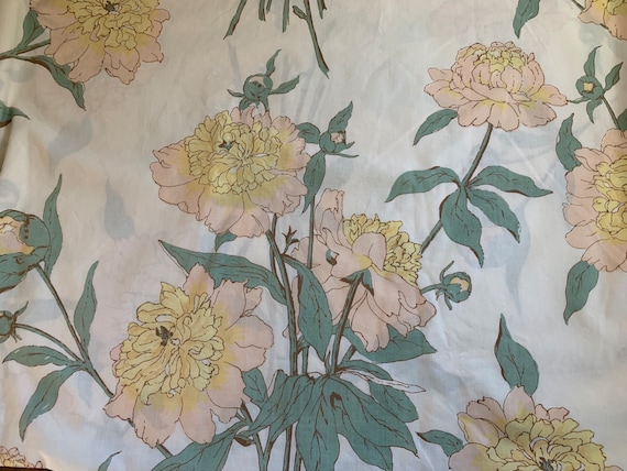 Vintage 1978 Peony Floral Twin Flat Sheet - Cacharel for JP Stevens Utica