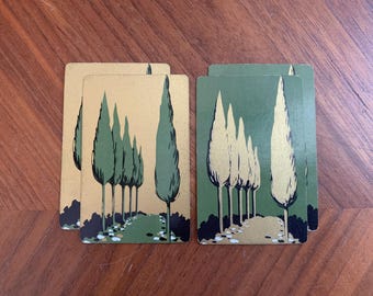 Baraja de cartas vintage con árboles metálicos - Juego de 4 / para intercambio de tarjetas, diario creativo, manualidades, bricolaje, efímeros de papel