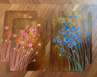 Carte da gioco vintage in stile Mod con decorazioni floreali Hallmark Flowerettes - Set di 4 carte da scambiare per junk journal, artigianato, fai da te, effimeri di carta.
