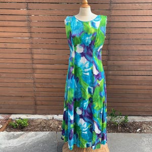 Vintage 1960s Mod Hawaiian Dress M or L / Alice Polynesian Fashions Honolulu / Tropical Floral Tiki Long Dress