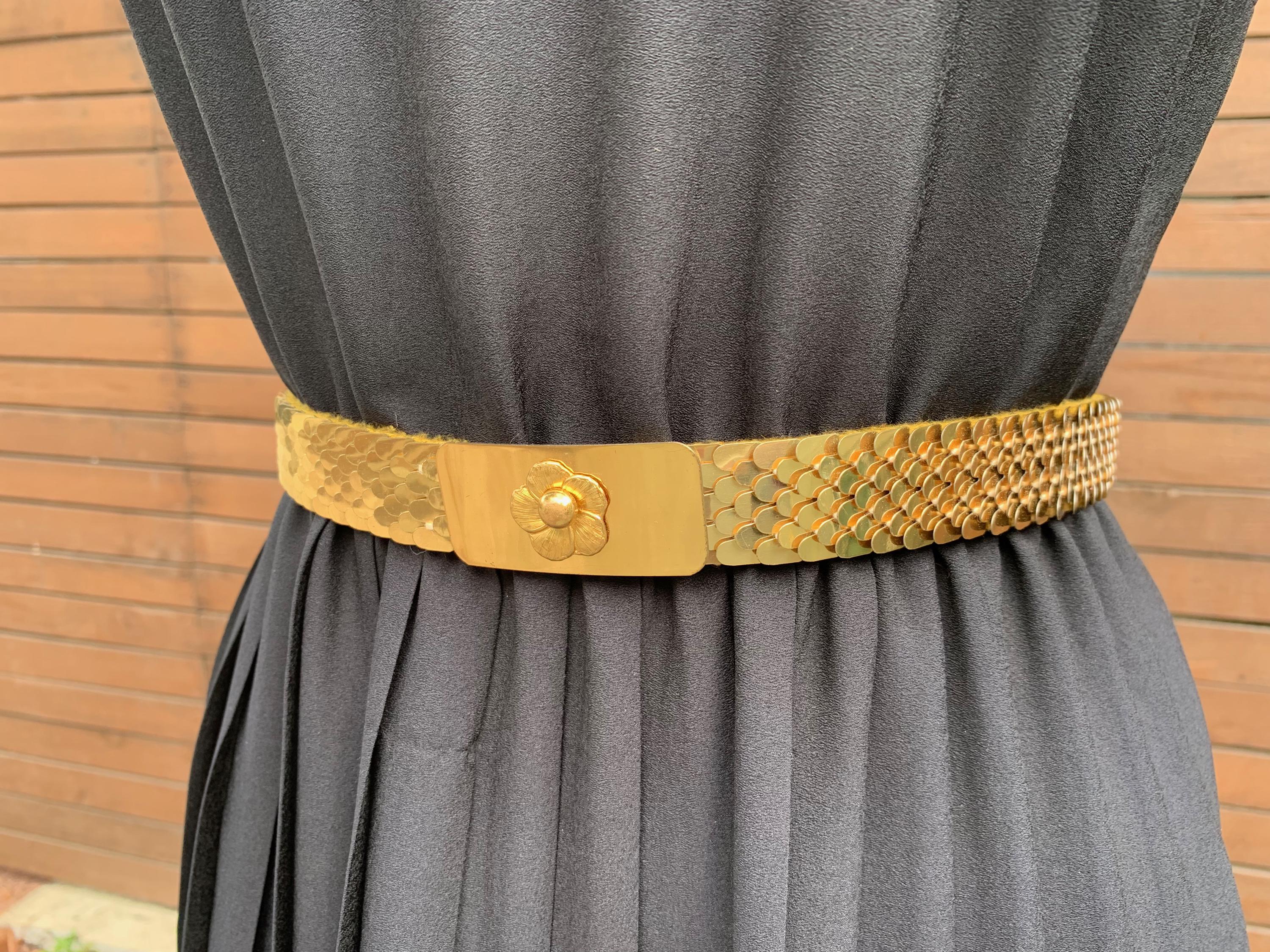 VINTAGE GOLD TONE Stretch Belt Day Lor Wide Scale Statement Disco Waist Cinch Vintage Gold Scale Belt - Etsy main image 2