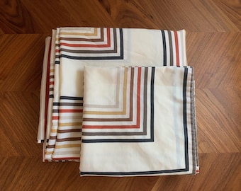 Vintage Vera Neumann Equation King Flat Sheet & King Pillowcase | Burlington 1970s Geometric Stripe Bedding | Mid Century Modern Mod Linens