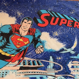 Vintage 1978 Bibb Superman Poszewka na Poduszkę / Mod Retro 70s DC Cartoon Sheet