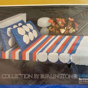 Vintage 70-tals Vera Neumann-lakan med dubbla sängkläder: Cabana i rött, vitt, blått NOS NIP