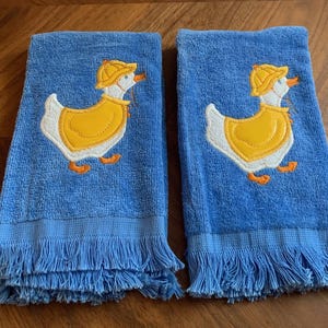 Blå handdukar med fingertoppsmotiv från 1970-talet - Retro set om 2 - Ankapplikation bild 2