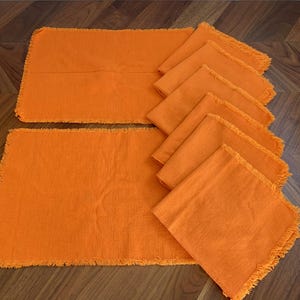 70s Orange MCM Napkins with 2 Placemats / Set of 8 / Mid Century Dining Linens