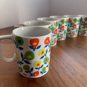 Tasses à café expresso Mod florales en grès cérame vintage / Lot de 6 / Tasses à thé ou mugs en céramique MCM