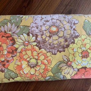 Mod Oval Floral Tablecloth / Flower Power / Yellow, Orange and Brown Tones