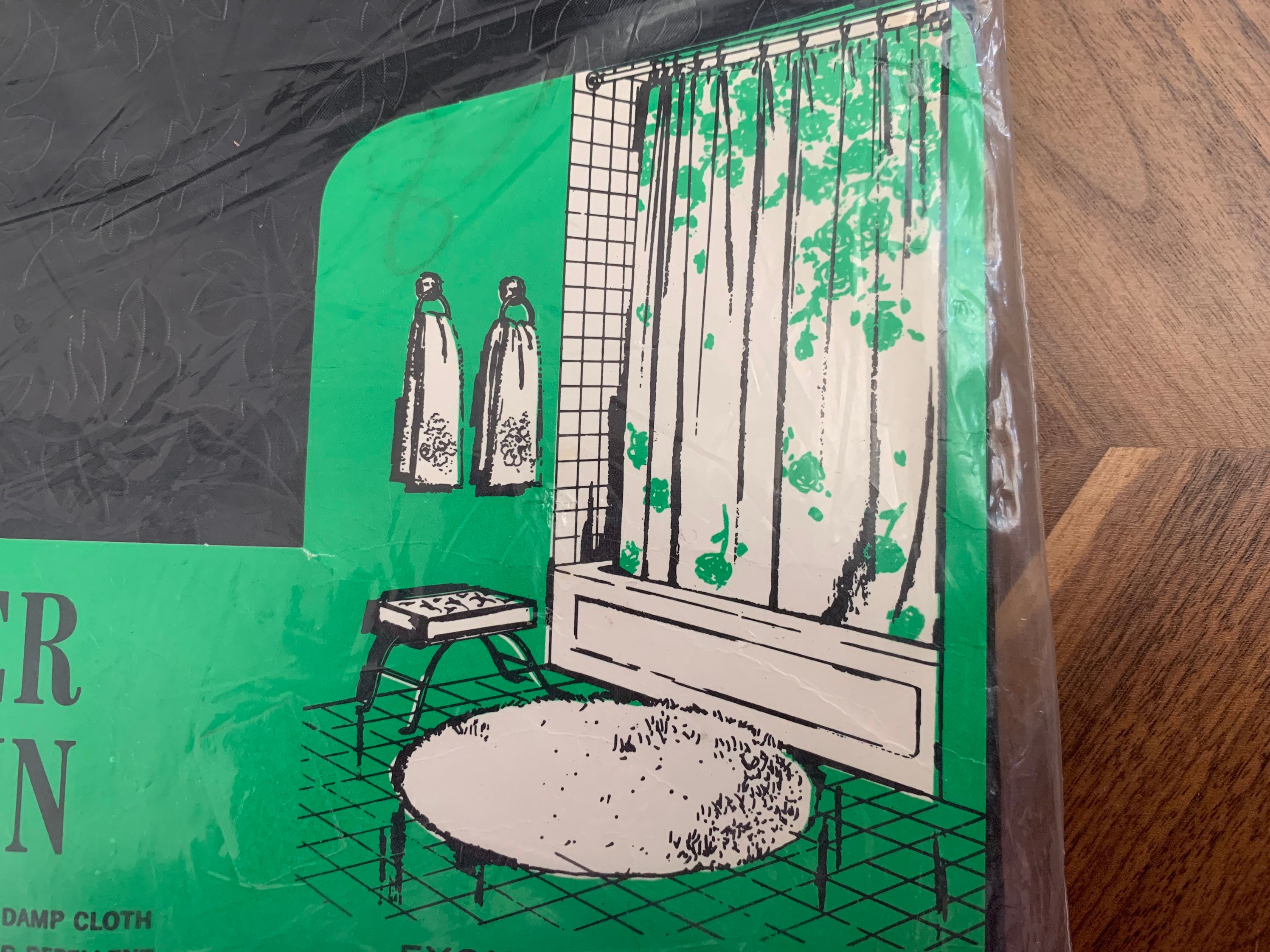 Vintage NOS 70s Black Vinyl Shower Curtain / NIP New in Package / Eden