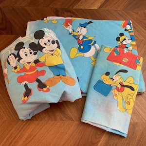 Vintage Disney Mickey Mouse Twin Sheet Set by Pacific PLEASE READ / Flat, Fitted and Pillowcase / Retro 70s 80s