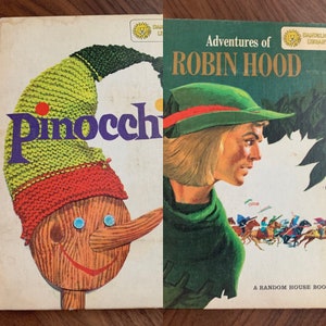 Vintage 50s Reversible Pinocchio / Robin Hood Children&#39;s Picture Book / Random House Dandelion Library