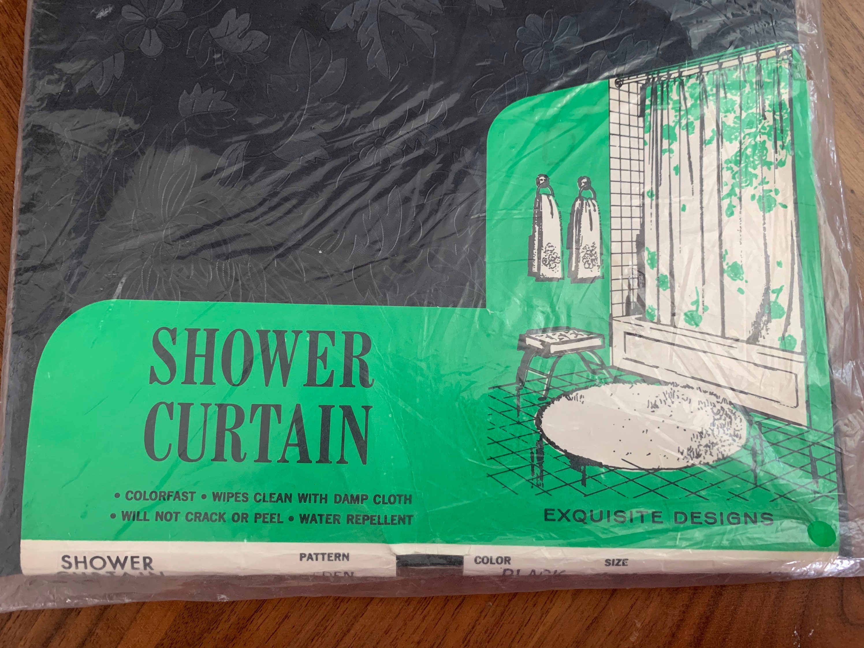 Vintage NOS 70s Black Vinyl Shower Curtain / NIP New in Etsy