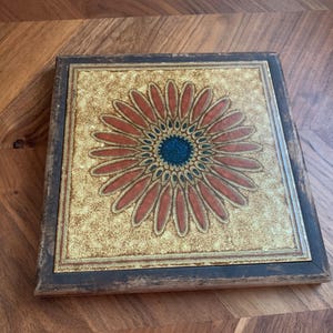 70s Ceramic and Wood Starburst Trivet / SIDA Casalgrande