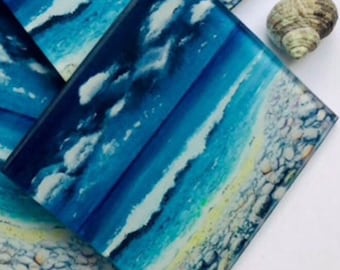 Seaside Glass Coaster, North Wales Seascape, Handmade Beach Decor