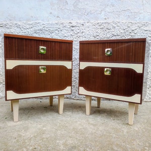 1 of 2 Vintage Bedside Tables / Mid Century/ Nightstand Storage/ Retro Night Tables / Storage Tables/ Wooden Nightstands / Yugoslavia/ 70s