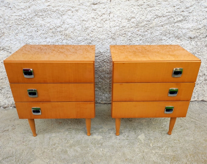 1 of 2 Vintage Bedside Table/ Mid Century/ Nightstands Storage/ Retro