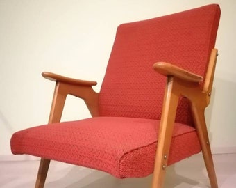 Mid Century Lounge Cocktail Armchair /meblo/vintage Red Armchair