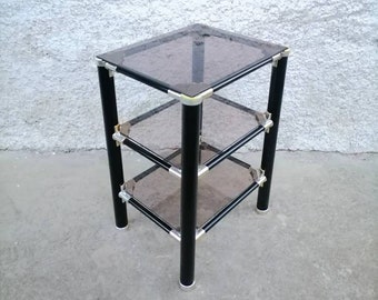 Vintage TV Stand / Plastic End Table /Vintage Furniture/ Retro Furniture / Smoked Glass Coffee Table / Black Plastic Stand/ 80s/ Italy