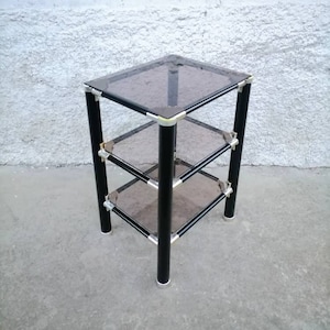 Vintage TV Stand / Plastic End Table /Vintage Furniture/ Retro Furniture / Smoked Glass Coffee Table / Black Plastic Stand/ 80s/ Italy
