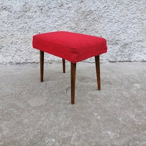 Vintage Mid Century Cushion Stool /Mid Century Ottoman / Red Ottoman/ Vintage Furniture/ Foot Stool/ 70s/ Yugoslavia