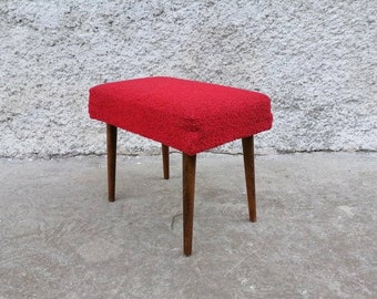 Vintage Mid Century Red Ottoman: Yugoslavia 70s Foot Stool