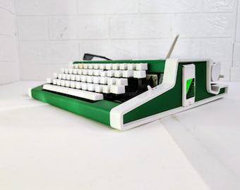 Máquina de escrever mecânica de meados do século / Máquina de escrever verde / Máquina de escrever com estojo / Máquina de datilografia / Unis TBM de Luxe / Máquina de escrever portátil / Anos 70