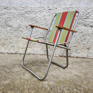 Vintage Picnic Chair / Retro Chair/ Canvas Chair / Modern Compact Chair / Old Striped Chair /Folding Chair / Beach Chair / Folding Chair/70s