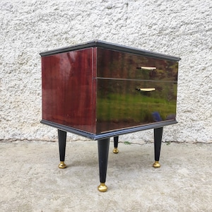 Vintage Varnished Bedside Table/ Mid Century/ Nightstand Storage / Retro Night Table/ Storage Table/ MCM Wooden Nightstand/ Yugoslavia/ 60s