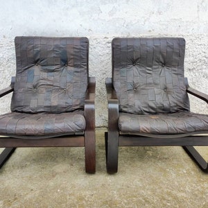 1 von 2 Vintage Coctail Sessel / Sessel aus Holz und Leder / Mid Century Sessel / Vintage Leder Ruhesessel / 80er Jahre