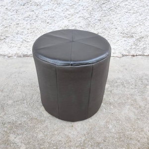 Vintage Mid Century Leather Taburete / Faux Leather Egg Ottoman /Foot Stool/ Brown Leather Taburete/ Retro Ottoman/Slovenia/ 2000s